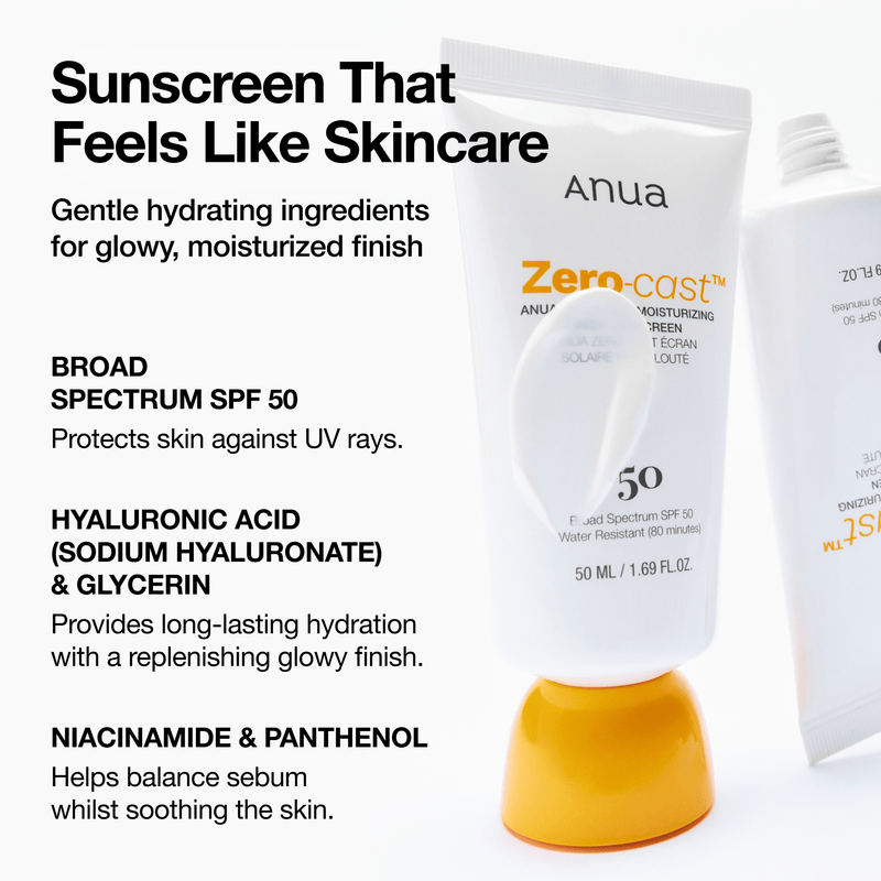 Bienfaits de la crème solaire ANUA Zero-cast SPF 50 : hydratation, niacinamide, panthénol