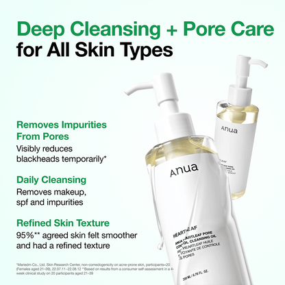 Nettoyage en profondeur des pores avec l'huile ANUA Heartleaf Pore Control Cleansing Oil