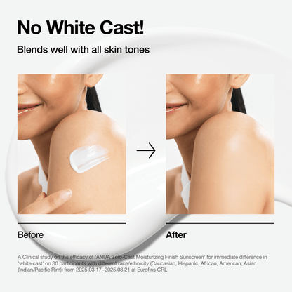 Fini sans trace blanche de la crème solaire ANUA Zero-cast SPF 50