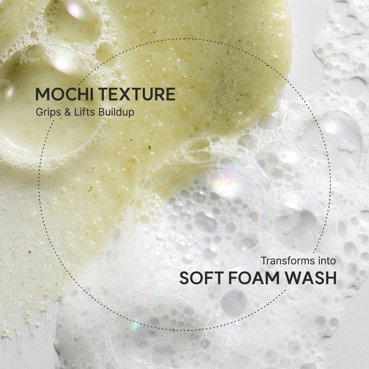 Texture mochi du nettoyant Arencia Fresh Green Rice Mochi Cleanser qui se transforme en mousse douce