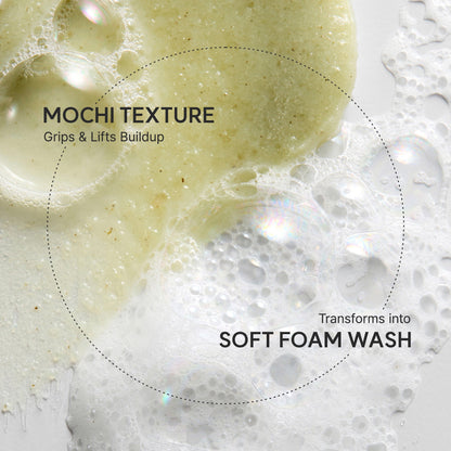 Texture mochi du nettoyant Arencia Fresh Green Rice Mochi Cleanser qui se transforme en mousse douce