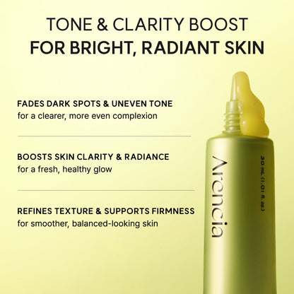 Bienfaits du sérum Arencia Vitamin C Booster Shot : taches, éclat, texture