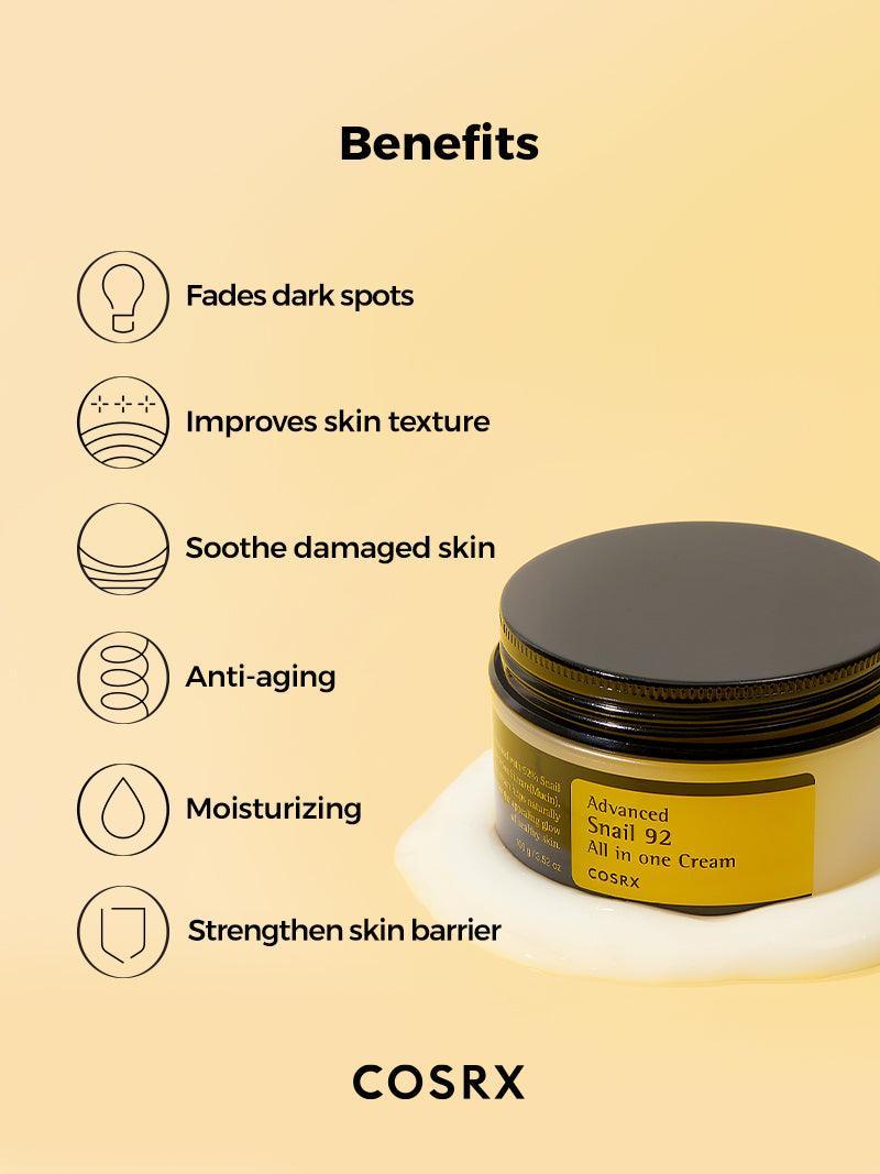 Bienfaits de la crème COSRX Advanced Snail 92 All in One Cream