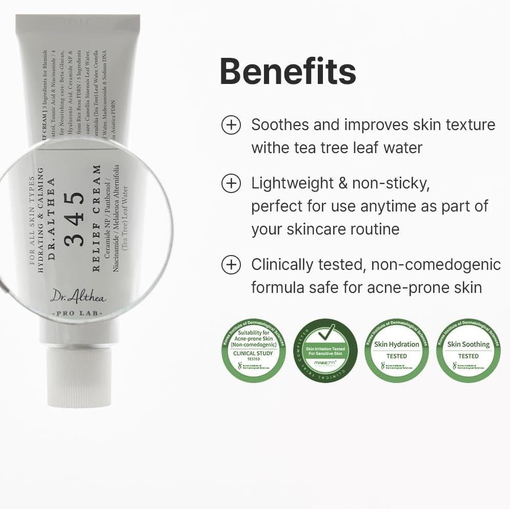 Bienfaits de la crème Dr.Althea 345 Relief Cream : apaise, légère, non comédogène