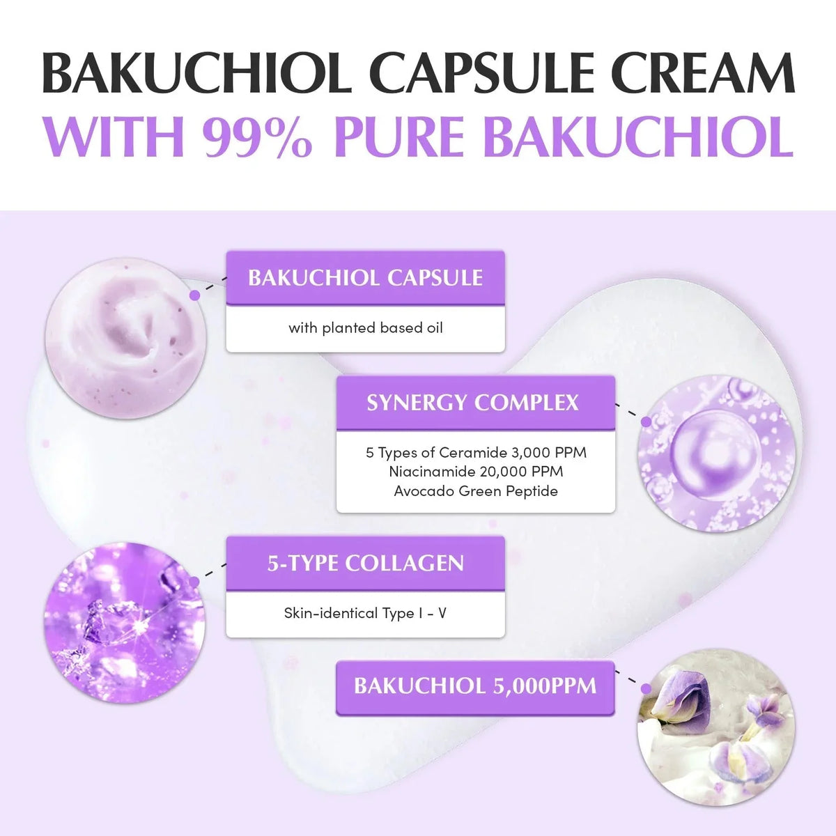 Actifs de la crème Eqqualberry Bakuchiol Plumping Capsule Cream : bakuchiol, céramides, collagène