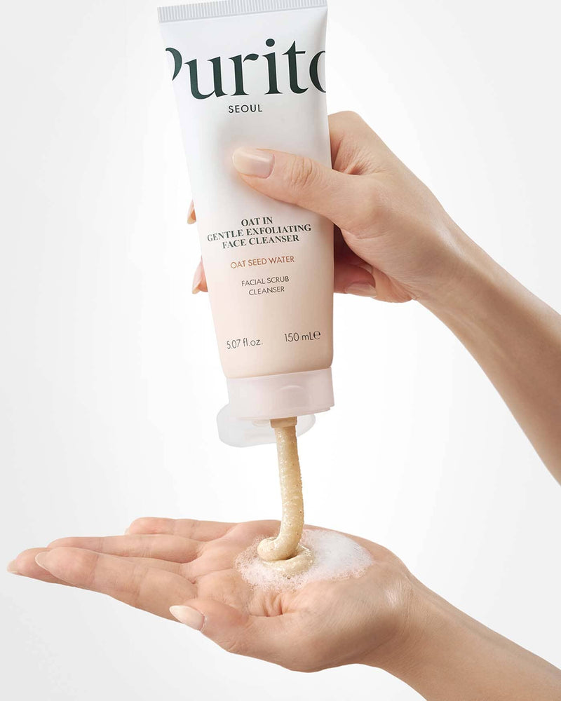 Application du nettoyant Purito Seoul Oat-in Gentle Exfoliating Face Cleanser